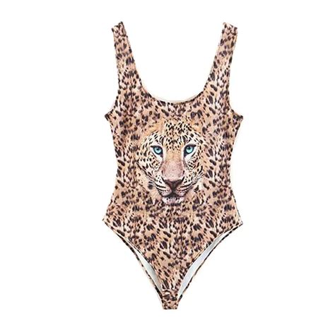 Sexy Animal Head Leopard Print Backless Bodysuit 2018 Woman O Neck