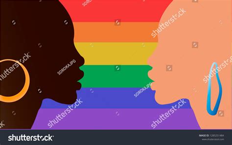 Vektor Stok Two Women Lesbian Couple Kissing Lgbt Tanpa Royalti Shutterstock