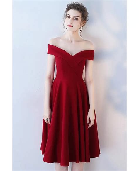 Burgundy Red Off Shoulder Homecoming Party Dress Htx86089