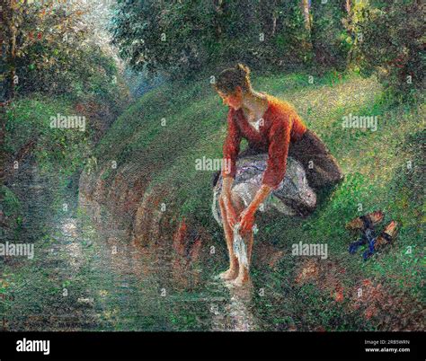 Woman Bathing Her Feet In A Brook By Camille Pissarro Original From