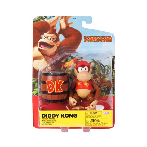 Nintendo 4 Inch Diddy Kong Action Figure With Iconic Donkey Kong Barrel