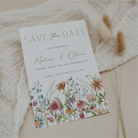 Wildflower Save The Date Template Floral Wedding Save The Etsy