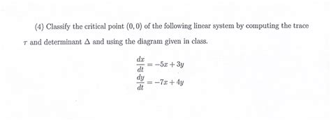 Solved 4 Classify The Critical Point 0 0 Of The Chegg