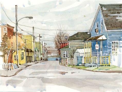 Urban Sketchers: Small town | Urban sketchers, Landscape drawings ...