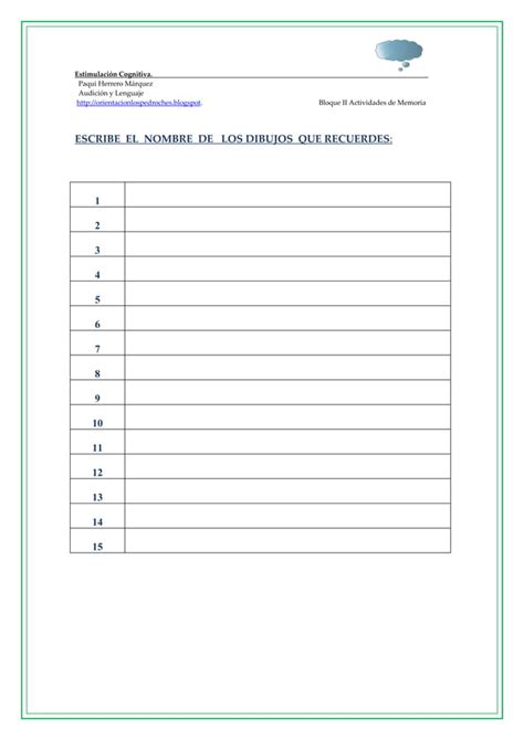 Estimulaci N Cognitiva Ejercicios De Memoria Pdf