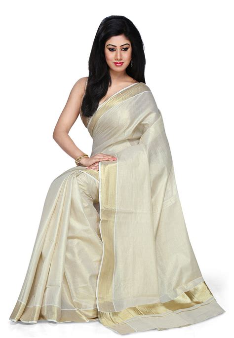 Kerala Kasavu Pure Cotton Saree In Off White Spn