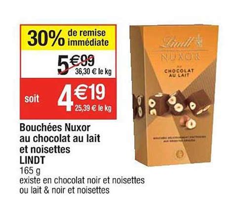 Promo Bouch Es Nuxor Au Chocolat Au Lait Et Noisettes Lindt Chez Cora