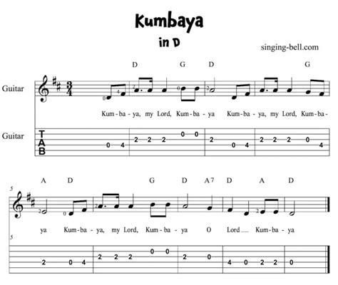 Kumbaya (My Lord) | Guitar Chords Tabs Sheet Music PDF