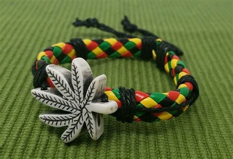 Rasta Color Threaded Cuff Bracelet Leather Bracelet Jamaican Rastafari