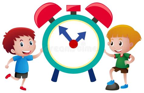 Two Boys And Giant Alarm Clock Stock Vector Illustration Of