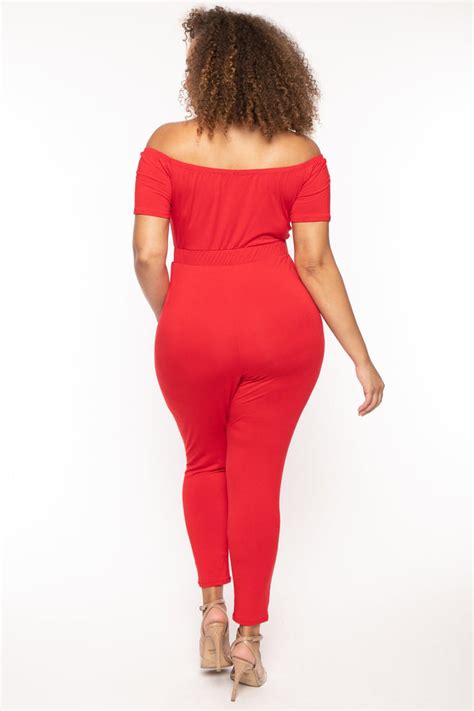 Plus Size Luisa Off The Shoulder Jumpsuit Red Curvy Sense