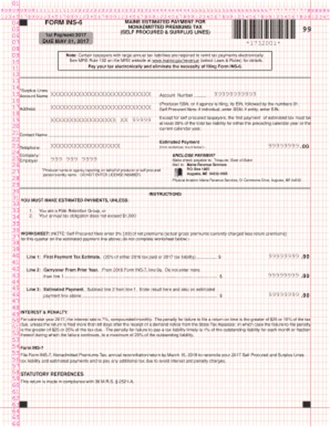 Fillable Online Maine 04 FORM INS 6 MAINE ESTIMATED PAYMENT FOR 05