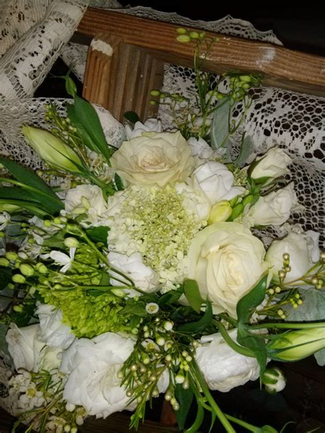 White And Green Hand Tied Bridal Bouquet Designed By Colonial Florist