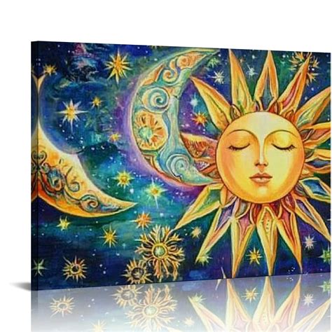 Sheronv Moon Stars Canvas Wall Art Print for Living Room Bedroom Home