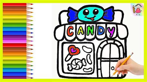 How to draw and color a candy store for kidsCómo dibujar y colorear