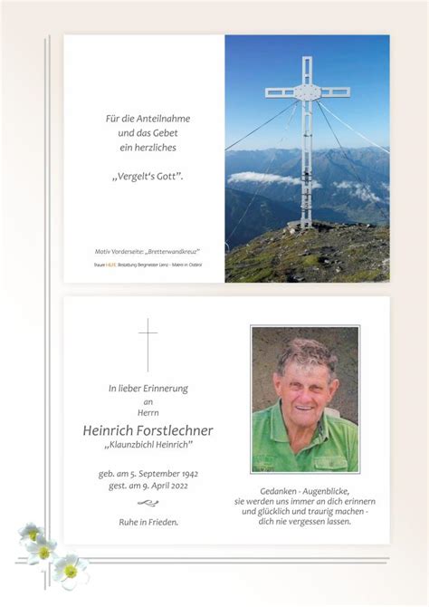 Andenkbild Heinrich Forstlechner Trauer Link