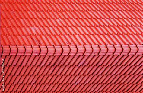 Abstract red metal shingles roof texture Stock Photo | Adobe Stock