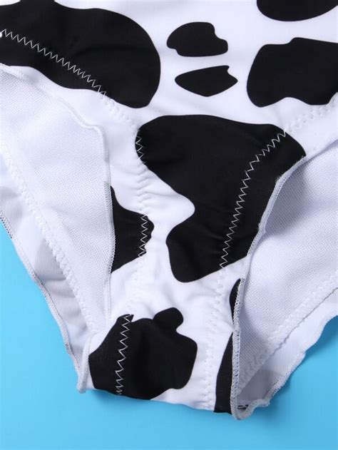Girls Cow Print Ruched Frill Bikini Swimsuit SHEIN USA