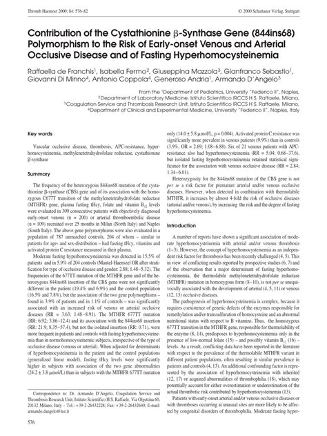 (PDF) Contribution of the Cystathionine β-Synthase Gene (844ins68 ... 