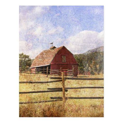 Rustic Western Country Farm Primitive Red Barn Postcard