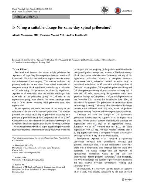 (PDF) Is 60 mg a suitable dosage for same-day spinal prilocaine?