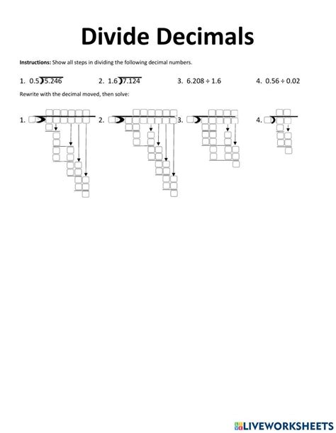 Dividing Decimals Interactive Activity For 9 Live Worksheets