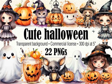 Cute Halloween Clipart, Kawaii Halloween, Cute Ghost Clipart, Halloween ...