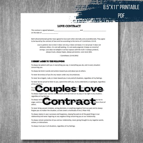 Love Contract | Couples Agreement Form | Printable PDF | Instant