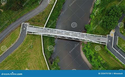 Aerial View Of A Bridge Crossing A River In Omagh Town In Northern