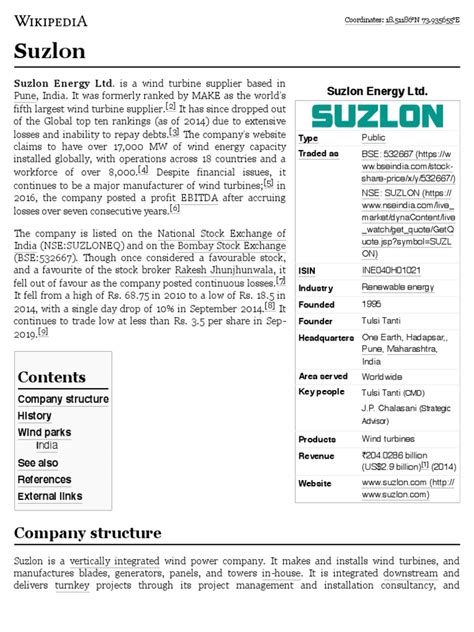 Suzlon - Wikipedia | PDF | Energy And Resource | Business