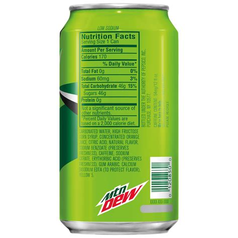 Mountain Dew Nutrition Label 12 Oz