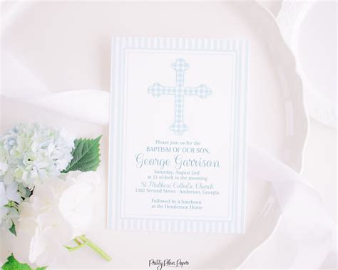 Watercolor Baptism Invitation Watercolor Blue Gingham Baptism ...