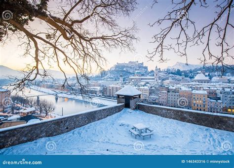 Historic City of Salzburg at Sunrise in Winter, Austria Stock Photo ...