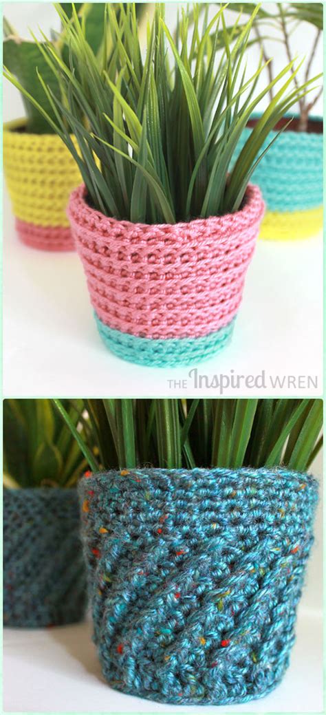 Crochet Plant Pot Cozy Cover Free Patterns Instructions