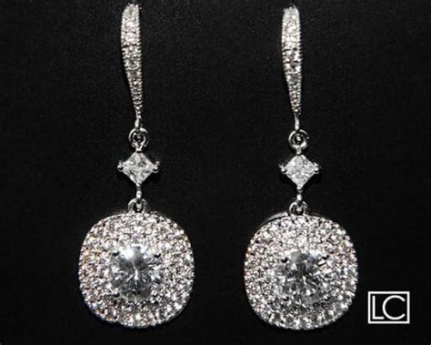 Cubic Zirconia Bridal Earrings Chandelier Silver Cz Wedding Earrings