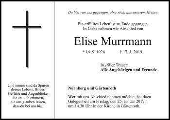 Elise Murrmann Traueranzeige Trauer InFranken De