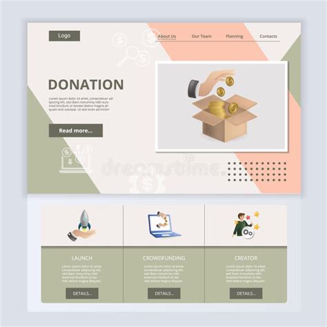 Donation Flat Landing Page Website Template Launch Crowdfunding