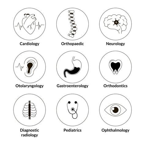 Medical Specialties Icon Set In Black And White Style Isolated On White