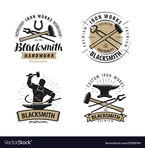 set of vintage blacksmith logos and emblems