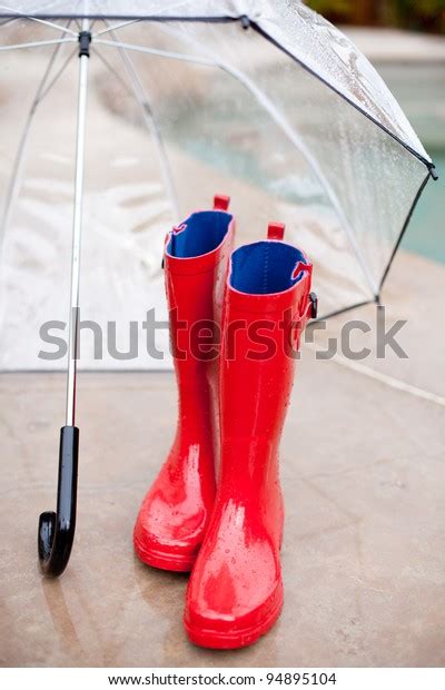 Umbrella Rain Boots On Rainy Day Stock Photo Edit Now 94895104