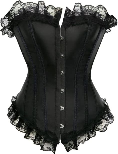 Prilagopj Women Vintage Striped Corset Lace Trim Solid Black Plus Size