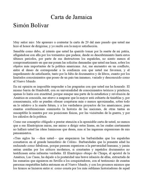 Carta De Jamaica Simón Bolívar By Movimiento Manuel Dorrego Issuu