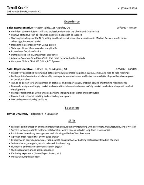 Sales Representative Resume Samples Velvet Jobs