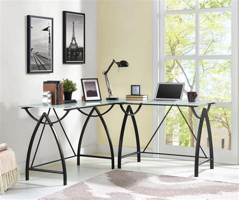 Ameriwood Black Glass Top L-Shaped Corner Desk | Big Lots