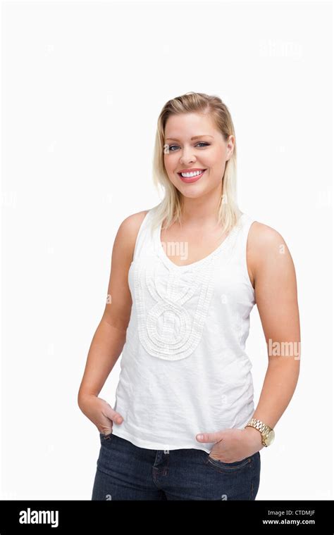 Relaxed Blonde Woman Placing Her Hands In Her Pockets Stock Photo Alamy