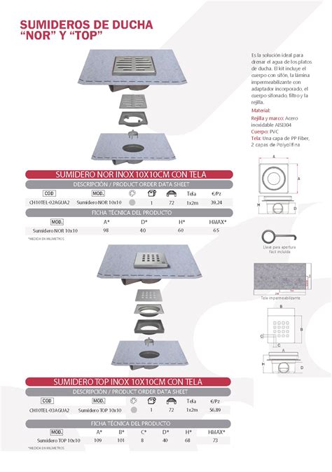 Sumidero Top Cm Para Ducha Materiales Moris