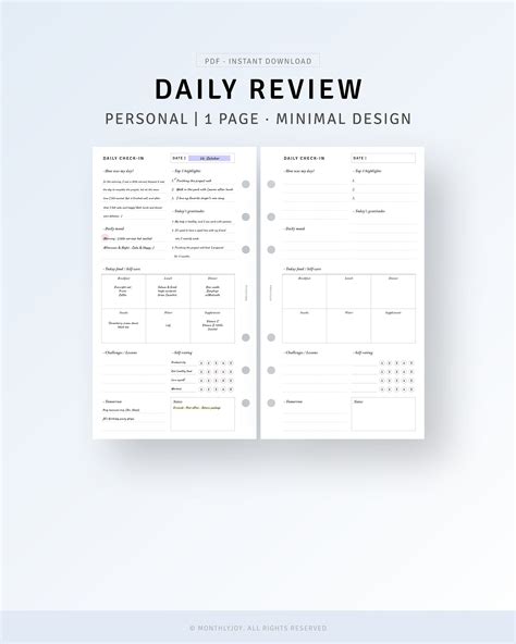Daily Reflection Journal Personal Inserts Printable Daily Review Check