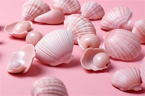 Premium Ai Image Seaside Treasures Sea Shells On A Pink Background