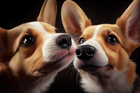 Close Up Of Two Cute Dogs Faces With Their Tongues Hanging Out And