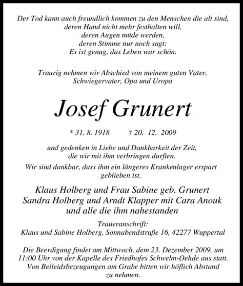 Traueranzeigen Von Josef Grunert Trauer In Nrw De